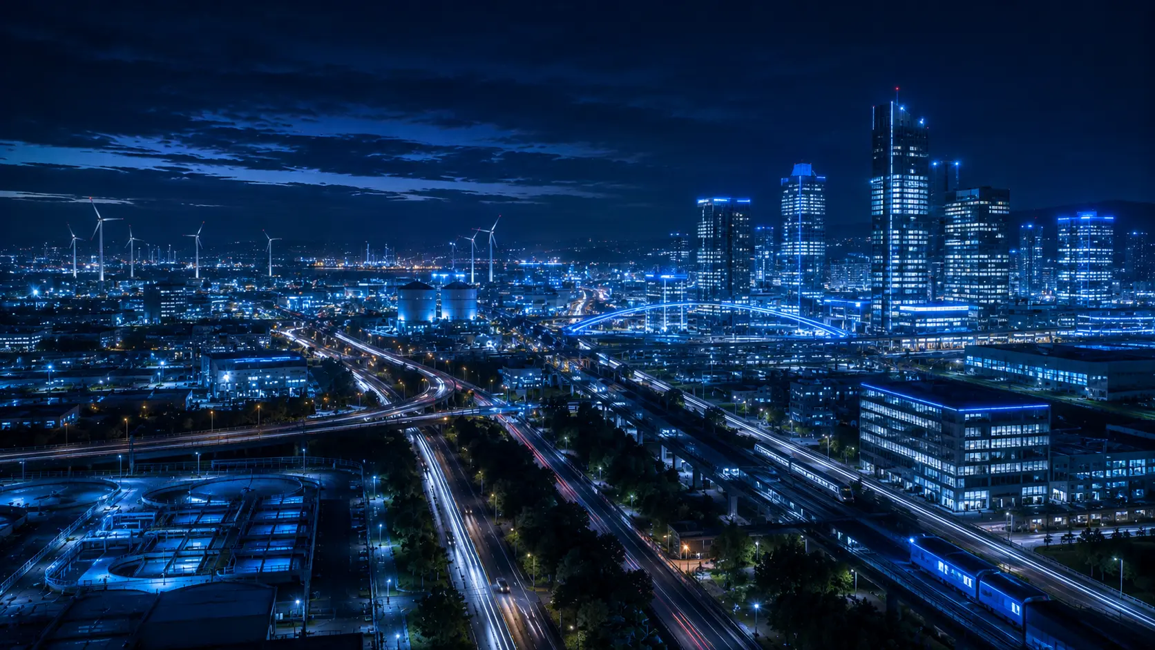 Green Buildings infrastructure at night