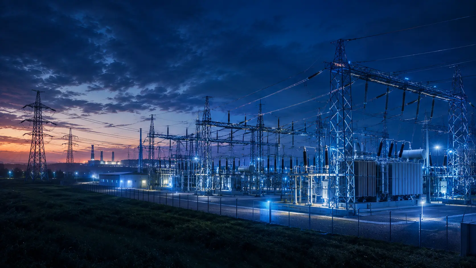 Green Hydrogen infrastructure at night