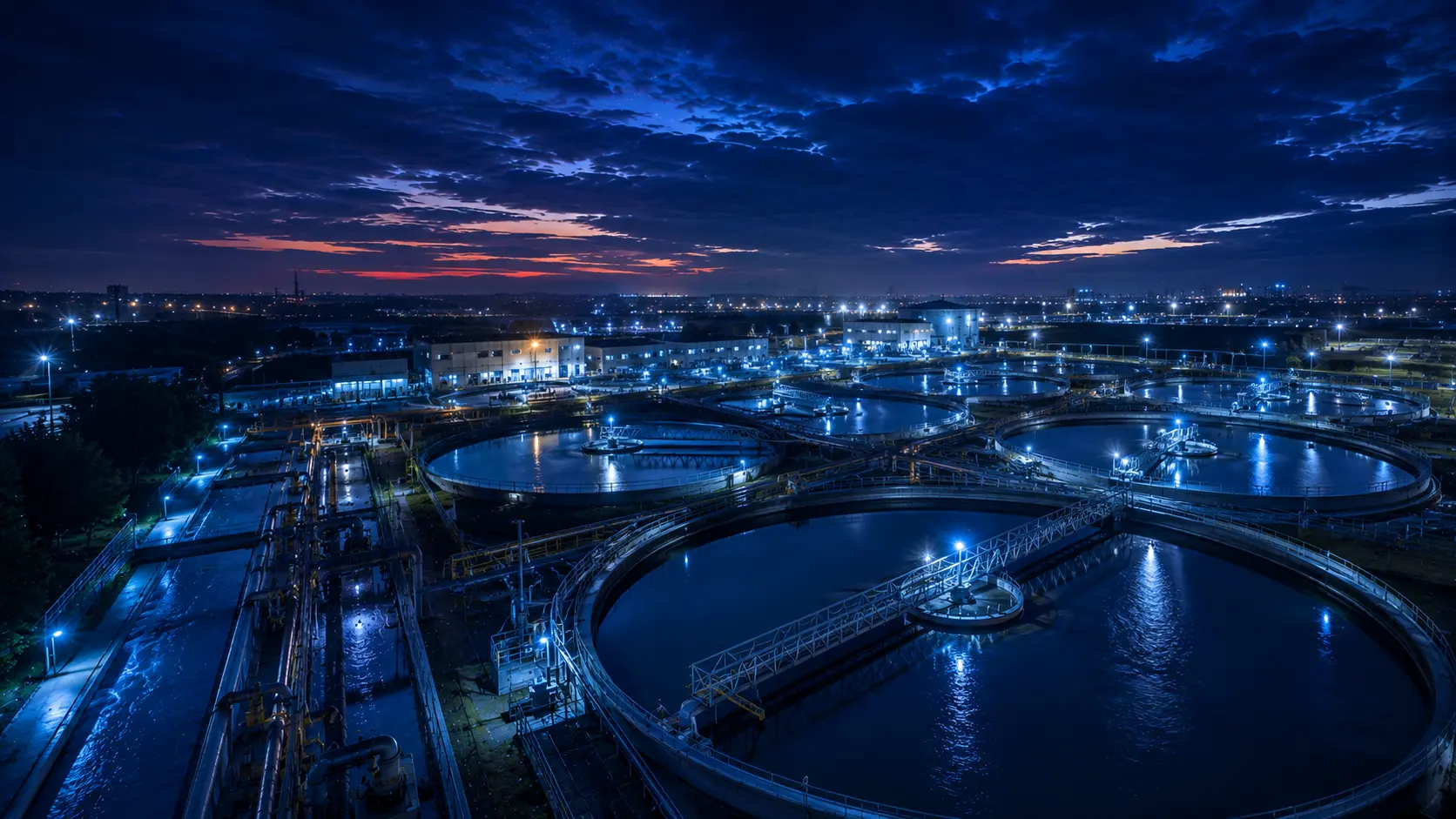 Water & Wastewater infrastructure at night