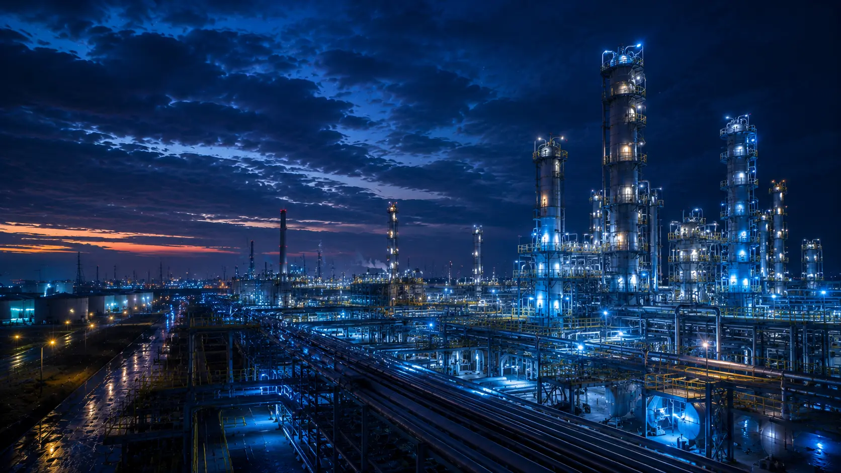 Carbon Capture infrastructure at night