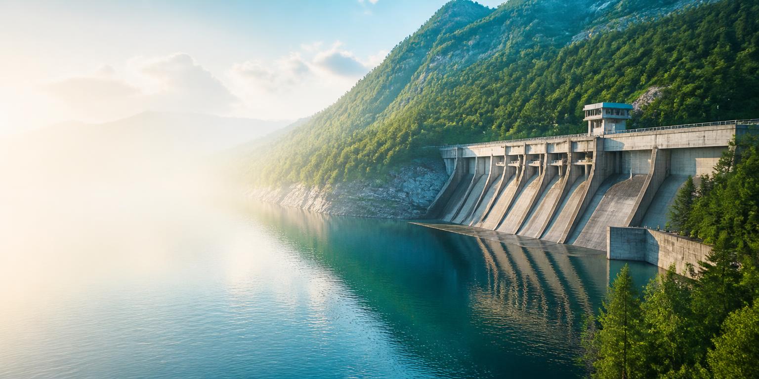 Hydroelectric infrastructure in a forested landscape
