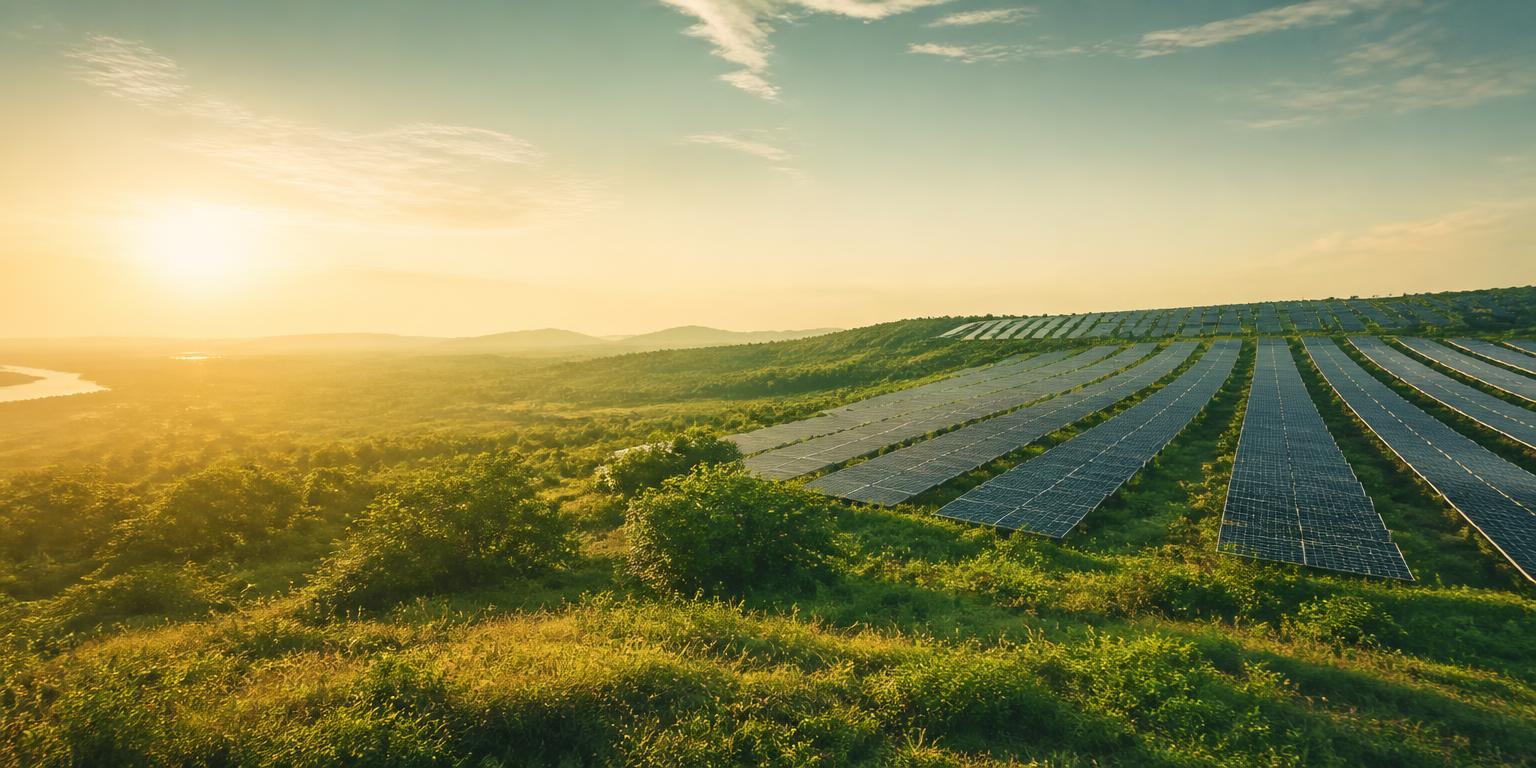 Solar infrastructure across restored green terrain
